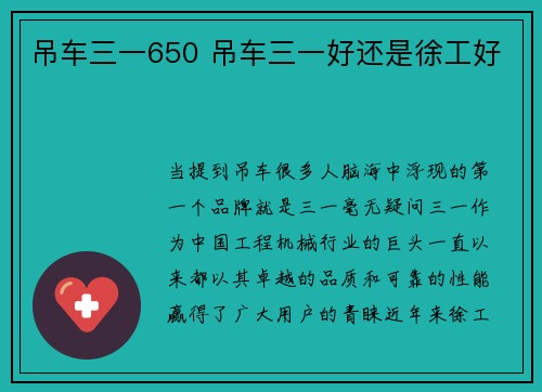 吊车三一650 吊车三一好还是徐工好